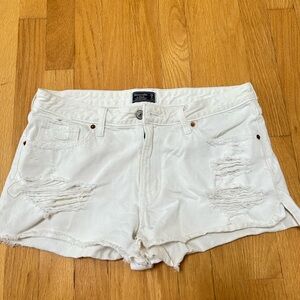 Abercrombie & Fitch White Jean Shorts Distressed Cut-Off